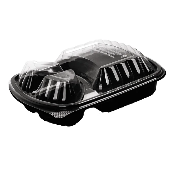 علب طعام بلاستيك بقاعدة سوداء مع غطاء شفاف – 3 أقسام – عبوة 10 قطع